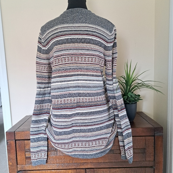 Eddie Bauer Cardigan Sweater Women's Size Medium Stripes Grey Neutrals - Picture 4 of 15